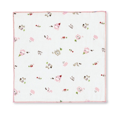 狐狸熊緹花滿底紗布手帕-3入