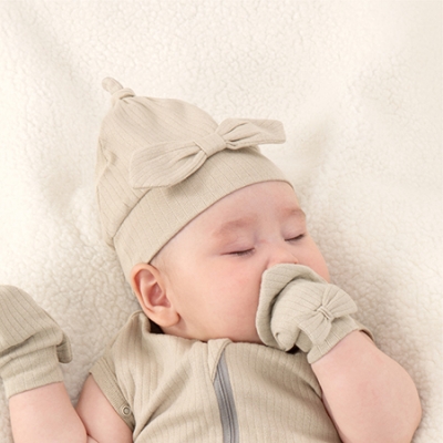 KUKU PLUS 竹纖羅紋蝴蝶嬰兒帽