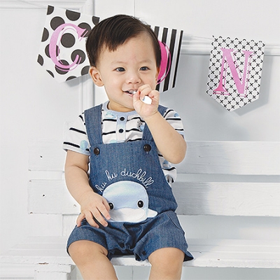 繽紛貼圖吊帶褲裝