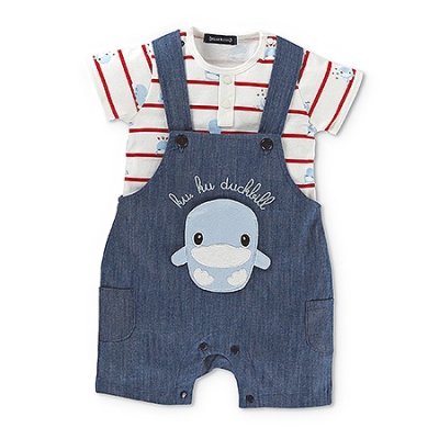 繽紛貼圖吊帶褲裝