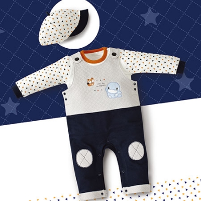 歡樂小迷狐格紋吊帶褲禮盒