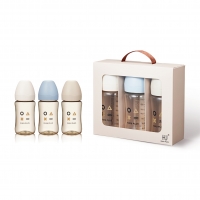 KUKU PLUS 純真之瞳寬口PPSU奶瓶3入組-240ml (幻彩 Cream、White、Blue)